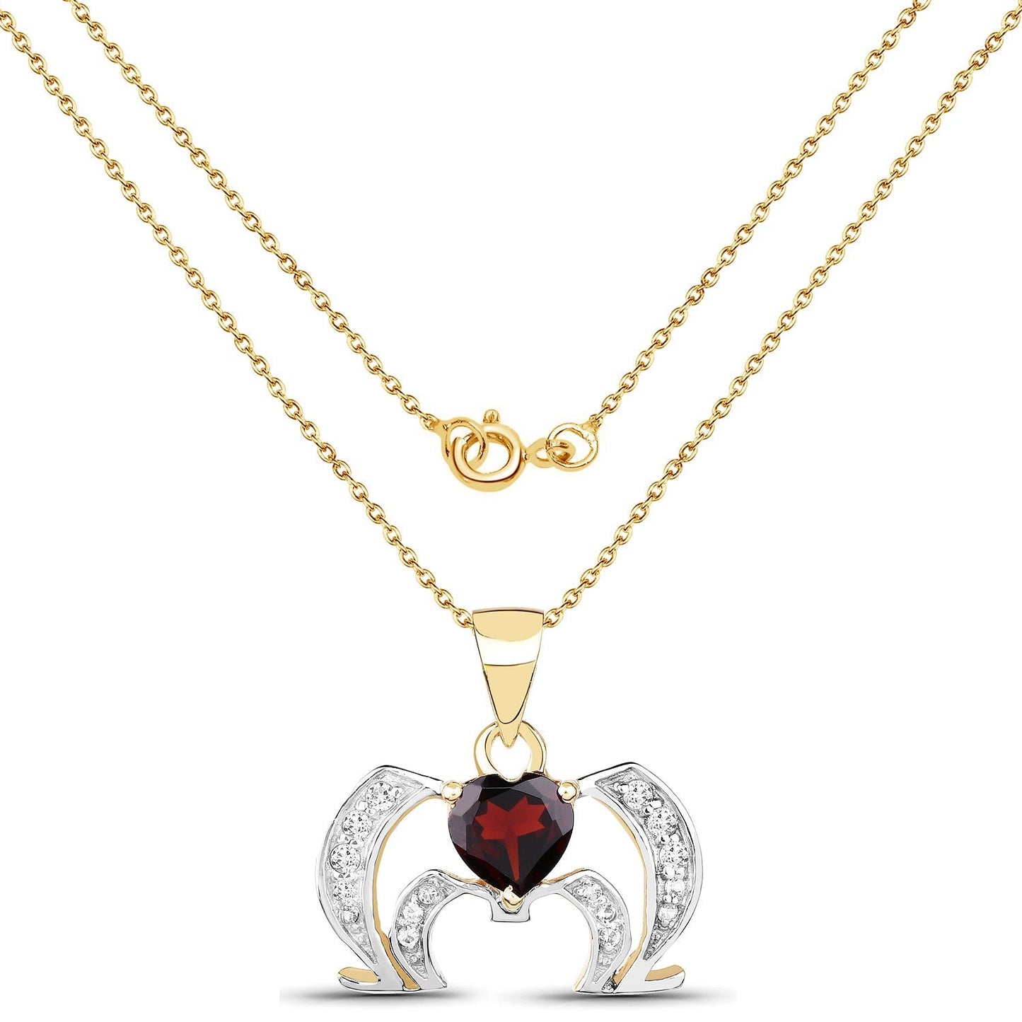 14K Yellow Gold Plated 1.05 Carat Genuine Garnet and White Topaz .925 Sterling Silver Pendant Bids.com