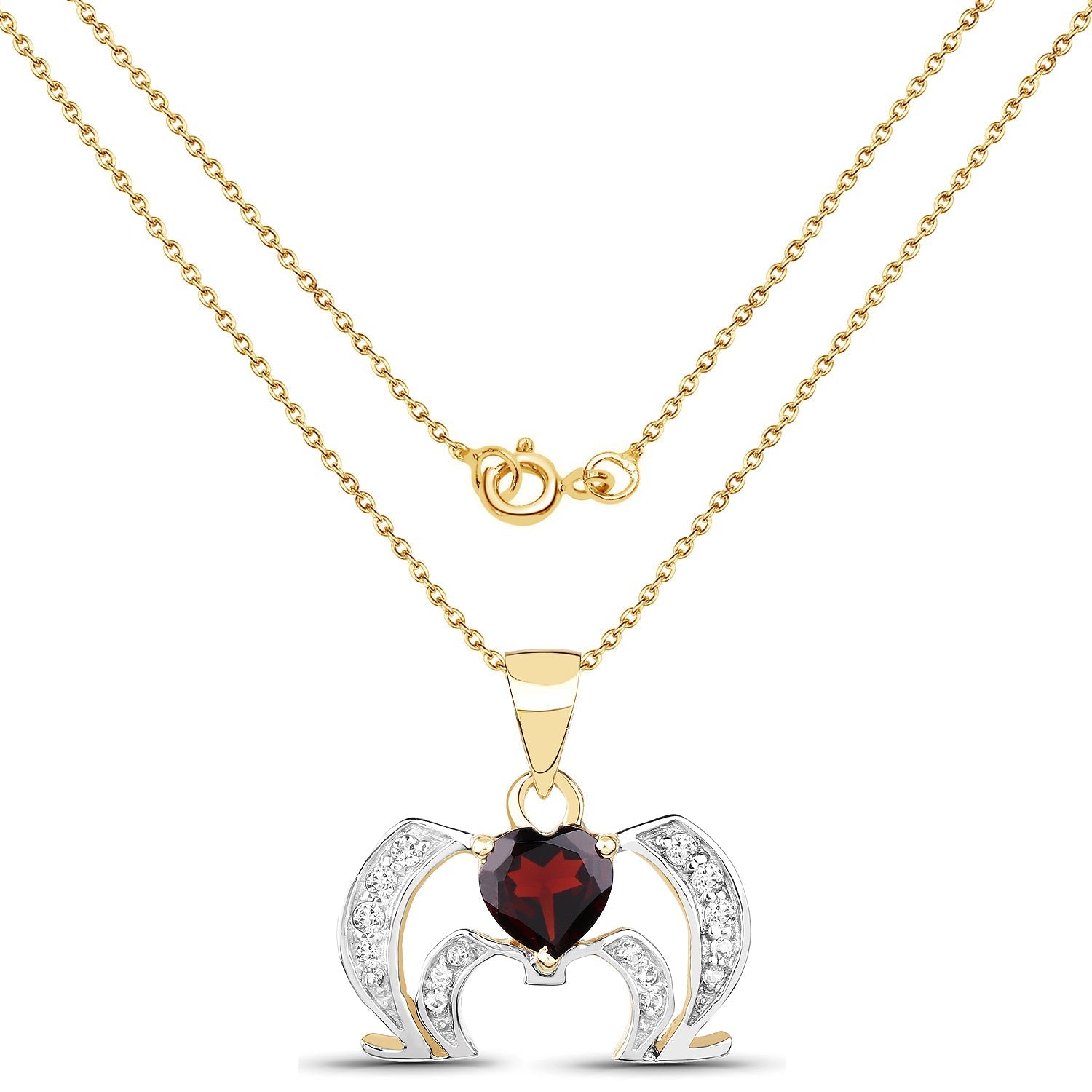14K Yellow Gold Plated 1.05 Carat Genuine Garnet and White Topaz .925 Sterling Silver Pendant Bids.com