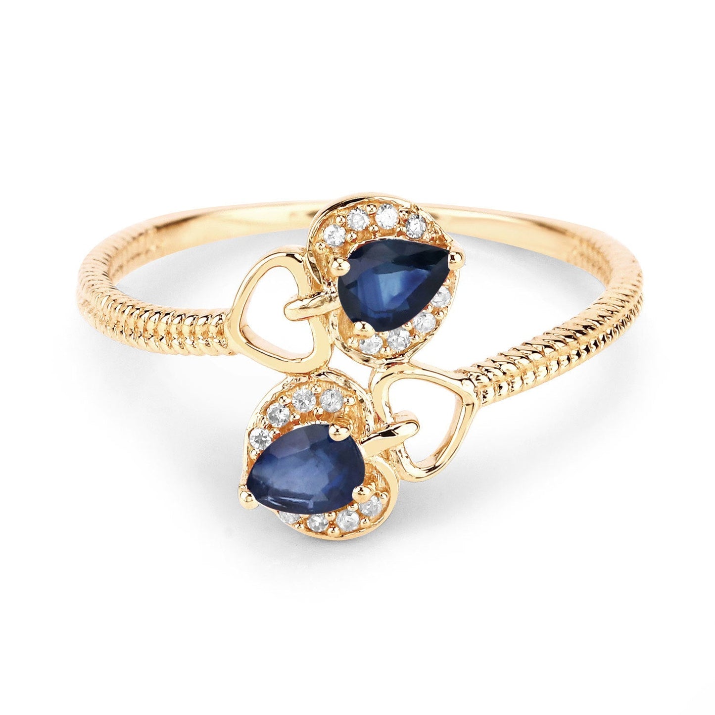 0.34 Carat Genuine Blue Sapphire and White Diamond 14K Yellow Gold Ring Bids.com