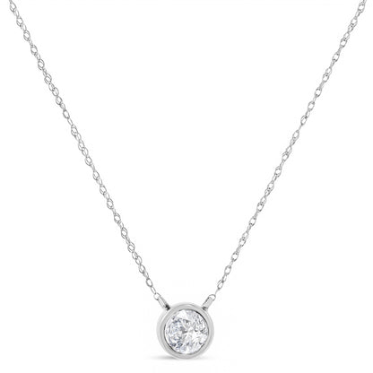 10K White Gold 1/3 Cttw Round-Cut Diamond Bezel 18" Pendant Necklace (J-K Color, I1-I2 Clarity) Bids.com