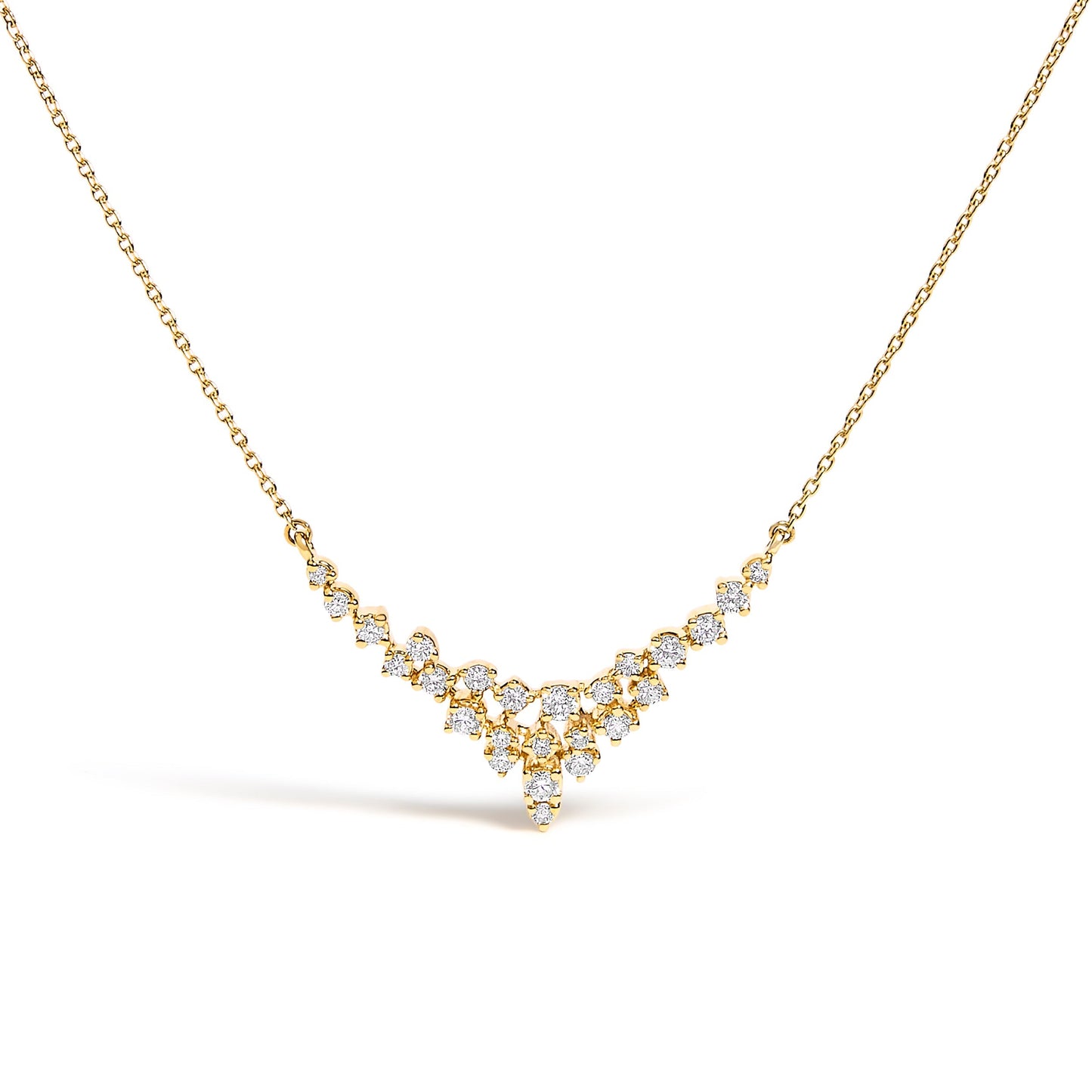 14K Yellow Gold 1/2 Cttw Diamond Scattered "V" Necklace (I-J Color, SI2-I1 Clarity) - 18" Inches Bids.com