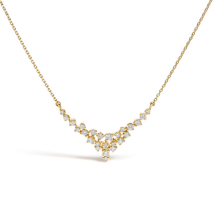 14K Yellow Gold 1/2 Cttw Diamond Scattered "V" Necklace (I-J Color, SI2-I1 Clarity) - 18" Inches Bids.com