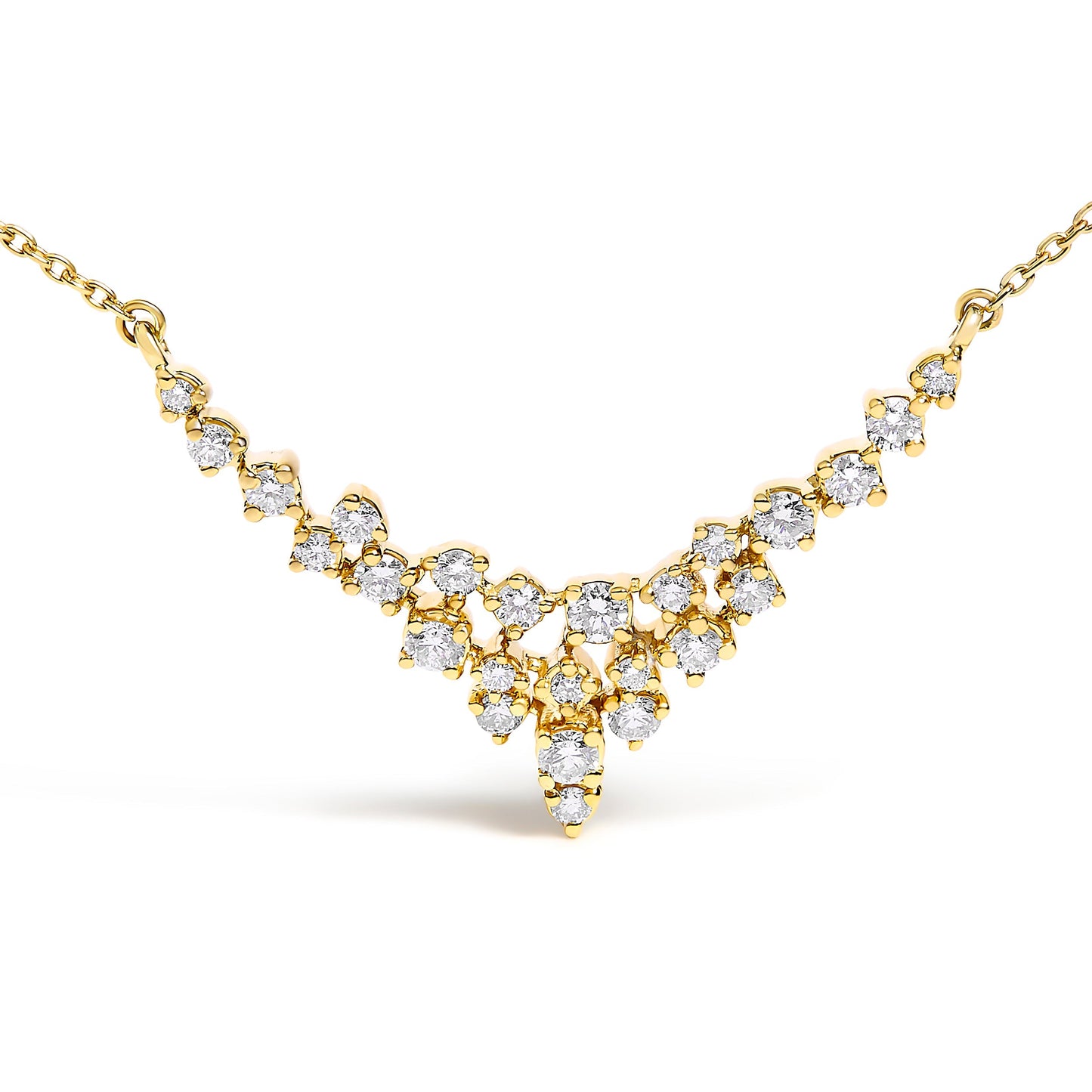 14K Yellow Gold 1/2 Cttw Diamond Scattered "V" Necklace (I-J Color, SI2-I1 Clarity) - 18" Inches Bids.com