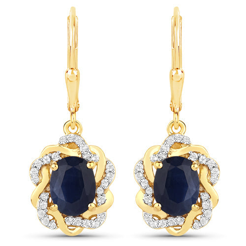 3.46 Carat Genuine Blue Sapphire and White Topaz .925 Sterling Silver Earrings Bids.com