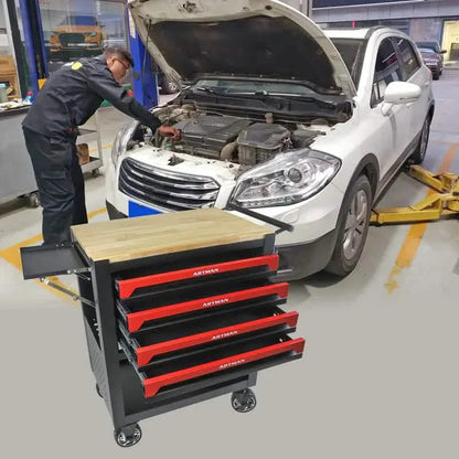 4 Drawers Multifunctional Tool Cart With Wheels And Wooden Top DailySale