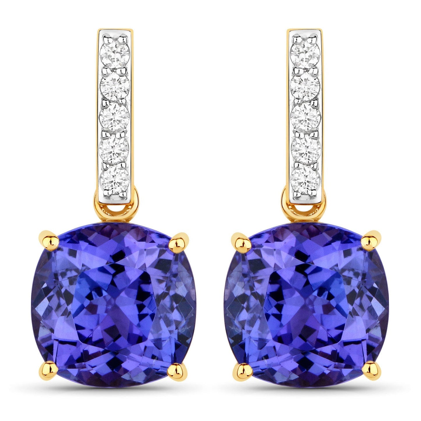 5.64 Carat Genuine Tanzanite and White Diamond 14K Yellow Gold Earrings Bids.com