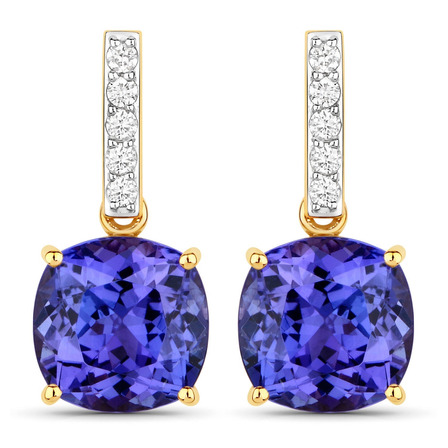 5.64 Carat Genuine Tanzanite and White Diamond 14K Yellow Gold Earrings Bids.com