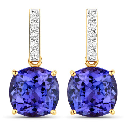 5.64 Carat Genuine Tanzanite and White Diamond 14K Yellow Gold Earrings Bids.com