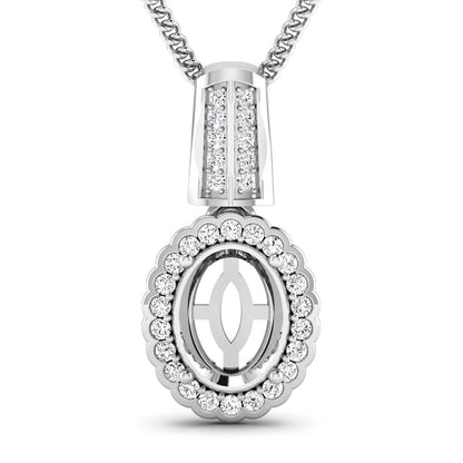 0.22 Carat Genuine White Diamond 14K White Gold Semi Mount Pendant - holds 9x7mm Oval Gemstone Bids.com