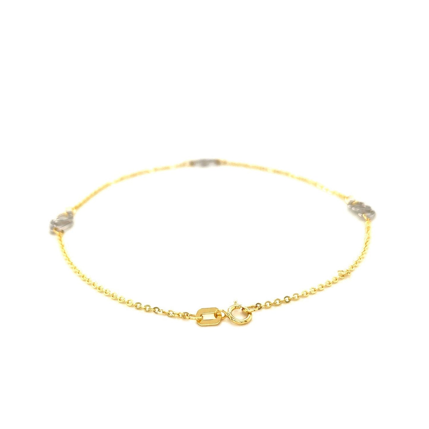 14k Two Tone Gold Entwined Heart Stationed Anklet Bids.com