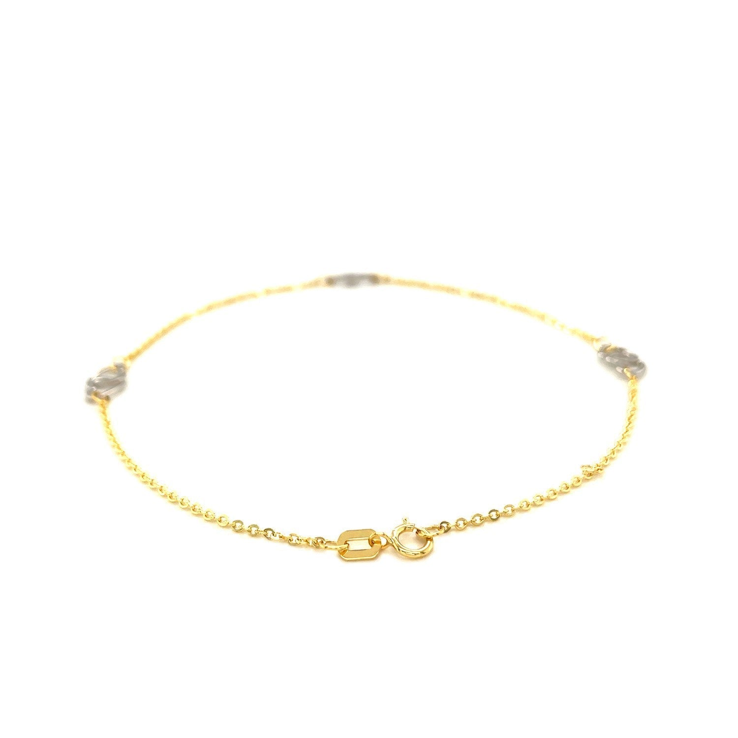 14k Two Tone Gold Entwined Heart Stationed Anklet Bids.com