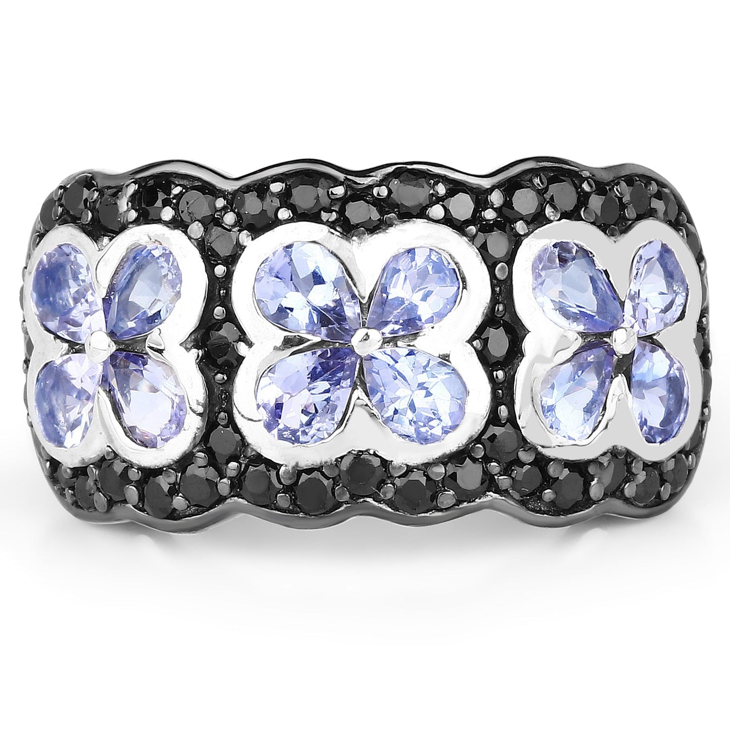 14K Yellow Gold Plated 2.60 Carat Genuine Tanzanite and Black Spinel .925 Sterling Silver Ring Bids.com