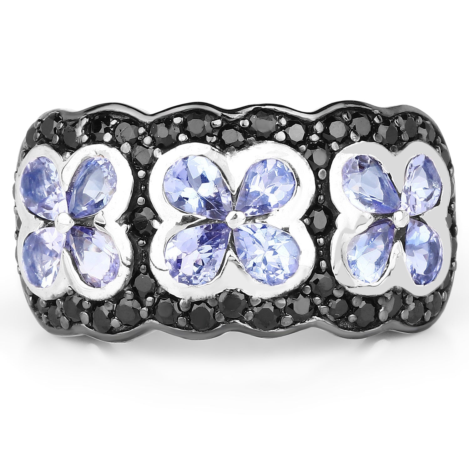 14K Yellow Gold Plated 2.60 Carat Genuine Tanzanite and Black Spinel .925 Sterling Silver Ring Bids.com