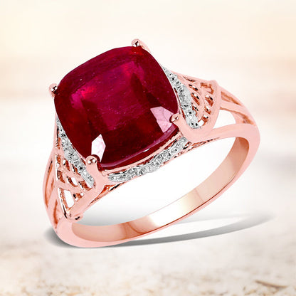 14K Rose Gold Plated 5.54 Carat Genuine Glass Filled Ruby & White Topaz .925 Sterling Silver Ring Bids.com