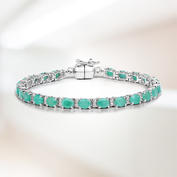 6.96 Carat Genuine Emerald and White Topaz .925 Sterling Silver Bracelet Bids.com
