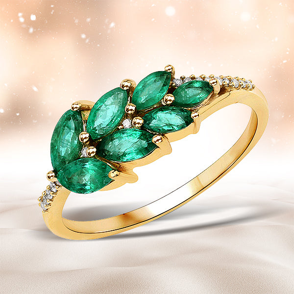 0.68 Carat Genuine Zambian Emerald and White Diamond 14K Yellow Gold Ring Bids.com