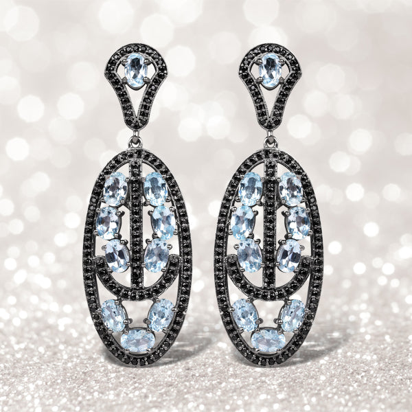 13.80 Carat Genuine Blue Topaz and Black Spinel .925 Sterling Silver Earrings Bids.com