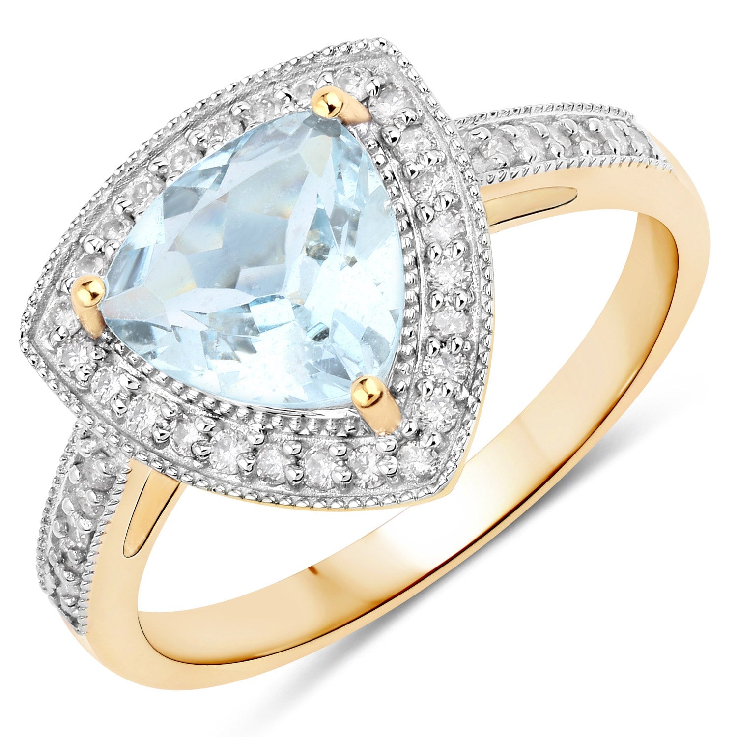 1.58 Carat Genuine Aquamarine and White Diamond 14K Yellow Gold Ring Bids.com