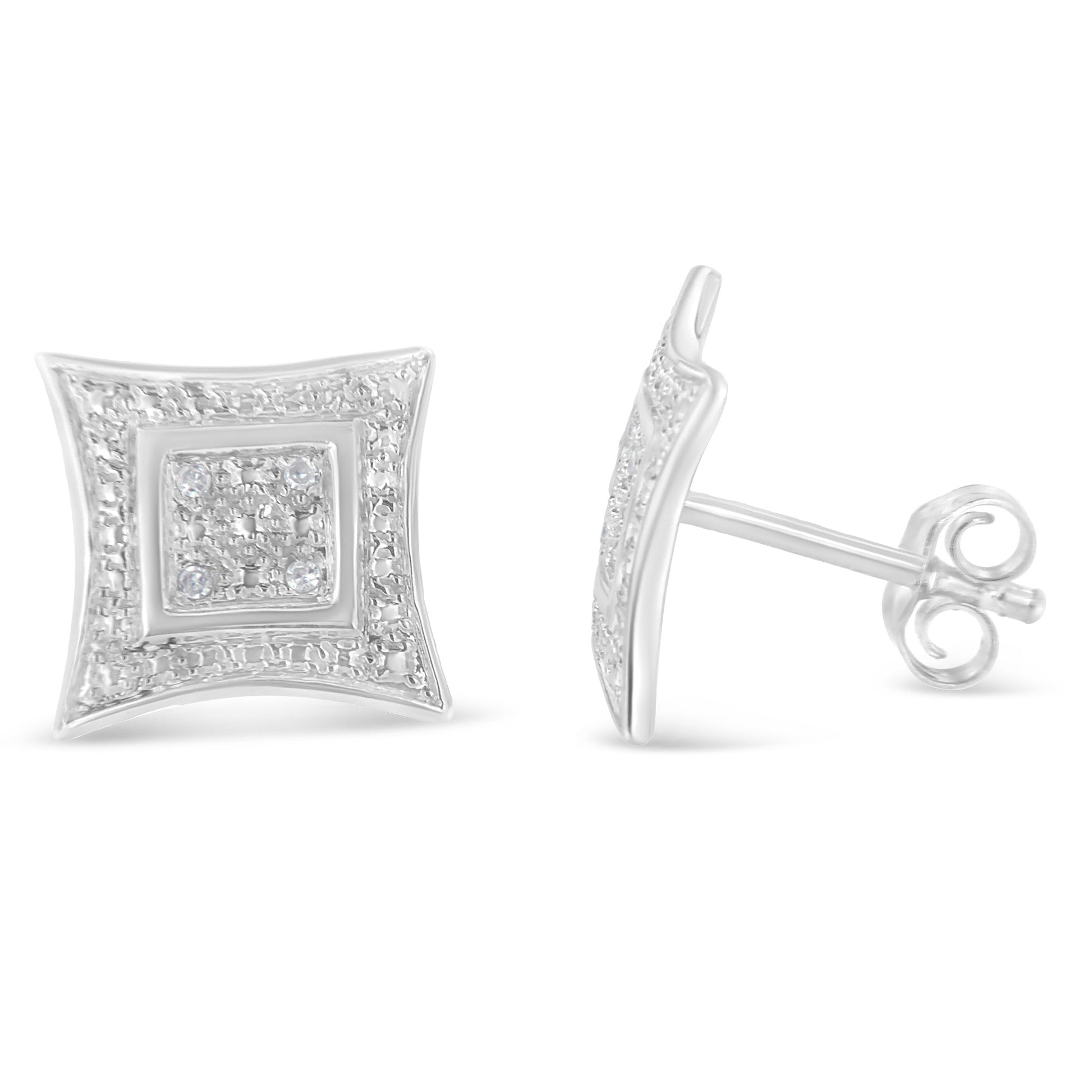 .925 Sterling Silver Diamond Accented 4-Stone Four Pointed Star Shaped Halo-Style Stud Earrings (H-I Color, I2-I3 Clarity) Bids.com