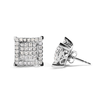 10K White Gold 1 1/4 Cttw Princess Diamond Composite Double Square and Halo Stud Earrings (I-J Color, I1-I2 Clarity) Bids.com