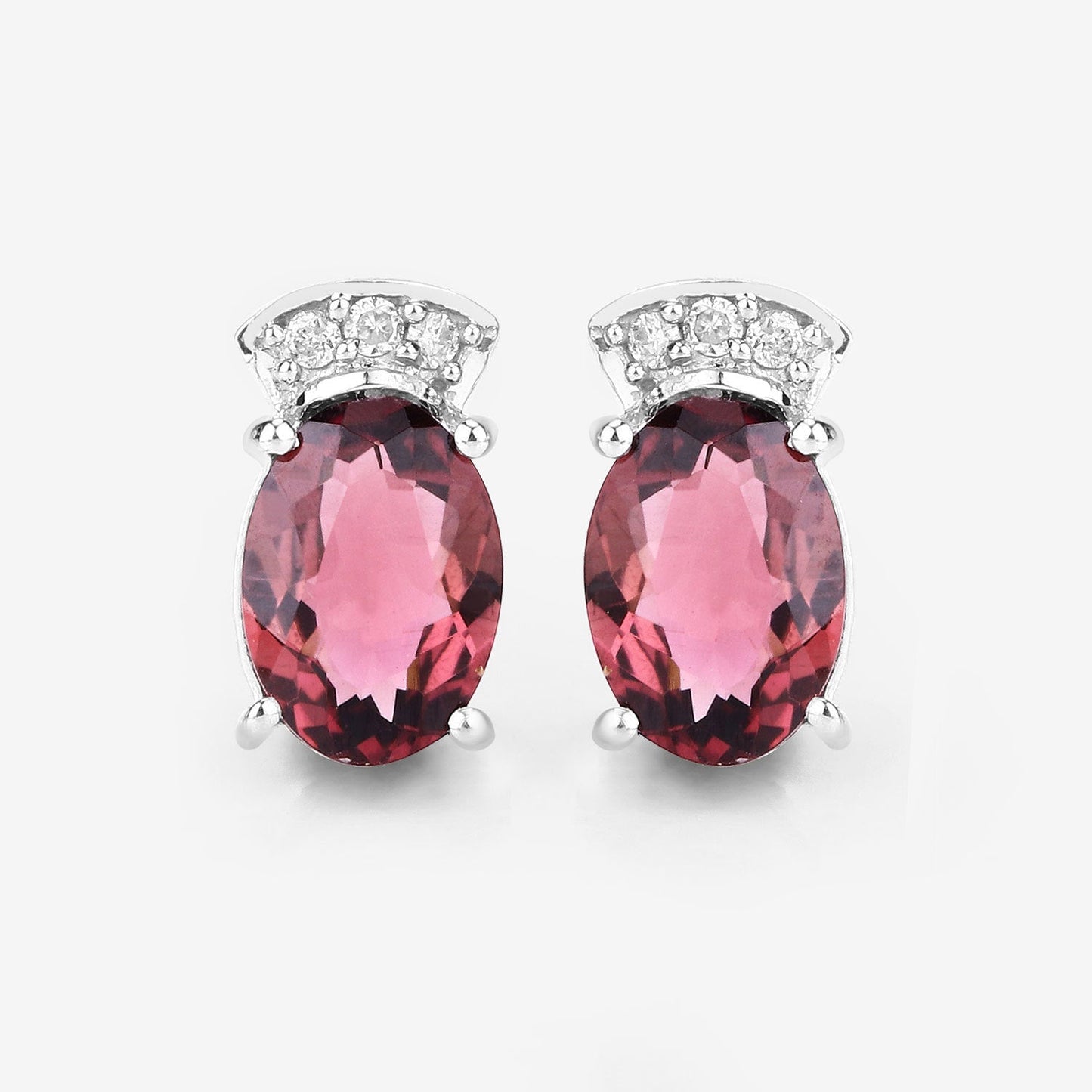 1.35 Carat Genuine Pink Tourmaline and White Diamond 14K White Gold Earrings Bids.com