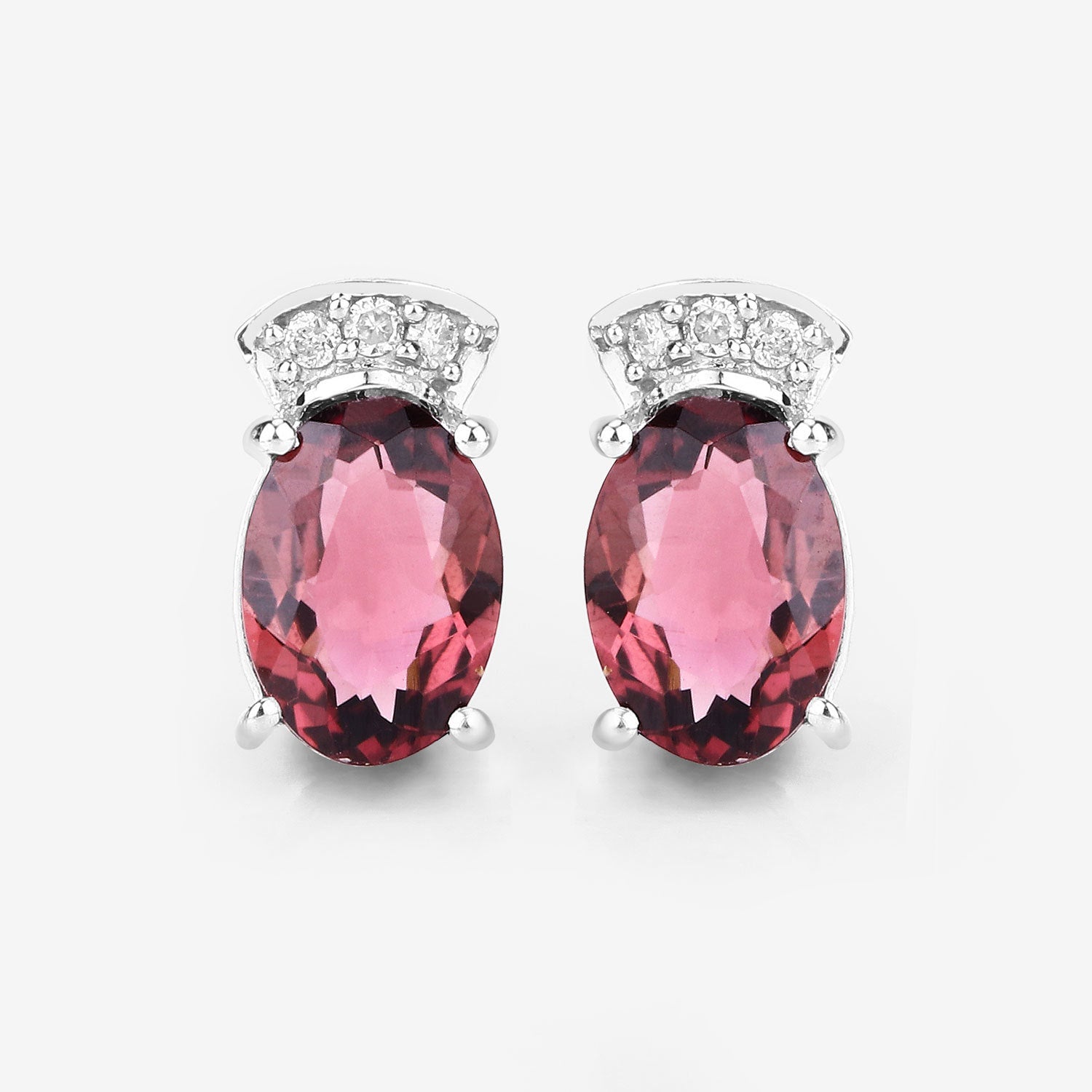 1.35 Carat Genuine Pink Tourmaline and White Diamond 14K White Gold Earrings Bids.com