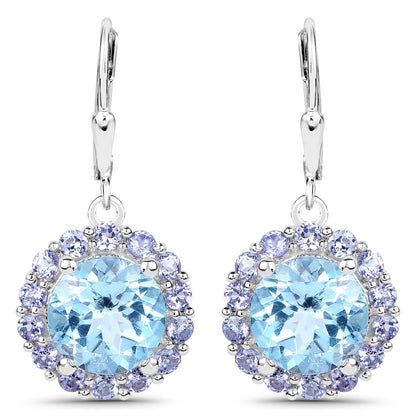 9.96 Carat Genuine Blue Topaz and Tanzanite .925 Sterling Silver Earrings Bids.com