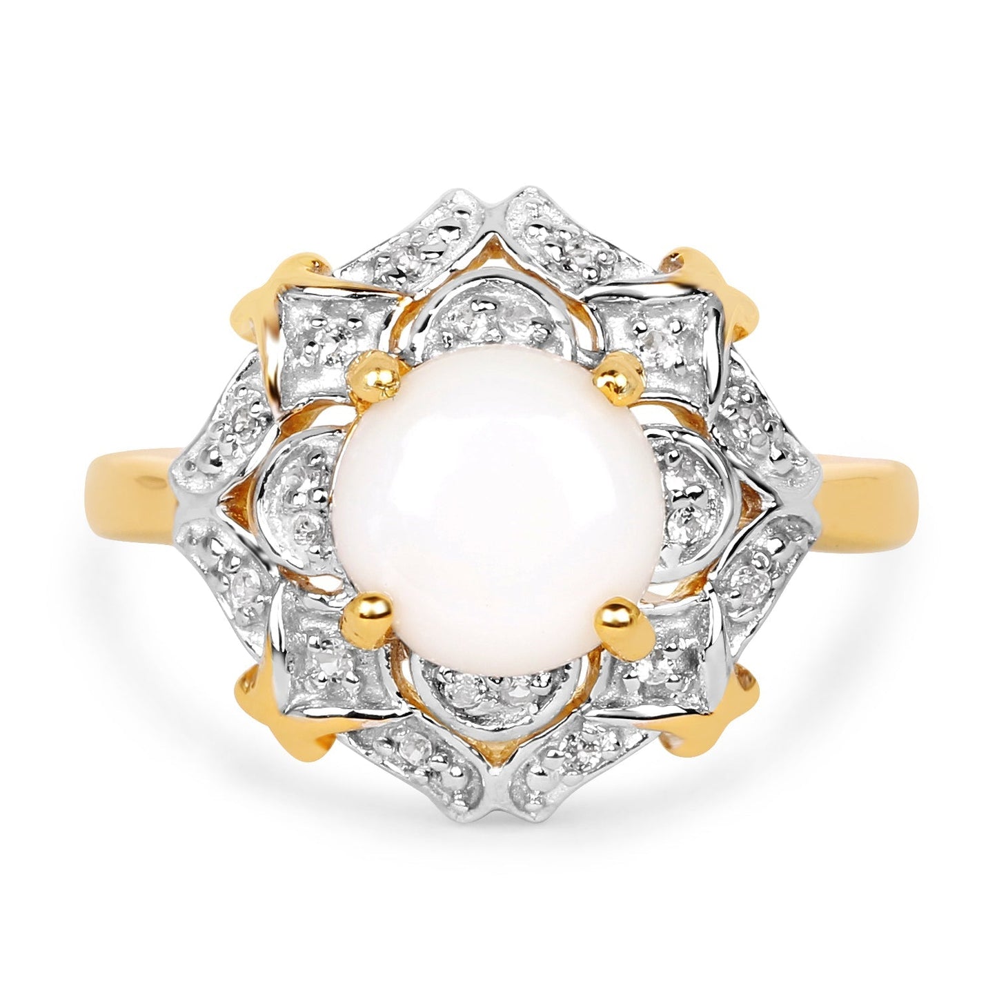 14K Yellow Gold Plated 1.40 Carat Genuine Opal and White Topaz .925 Sterling Silver Ring Bids.com