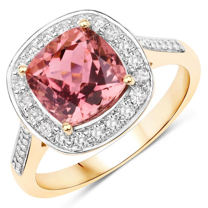 2.71 Carat Genuine Royal Pink Tourmaline and White Diamond 14K Yellow Gold Ring Bids.com