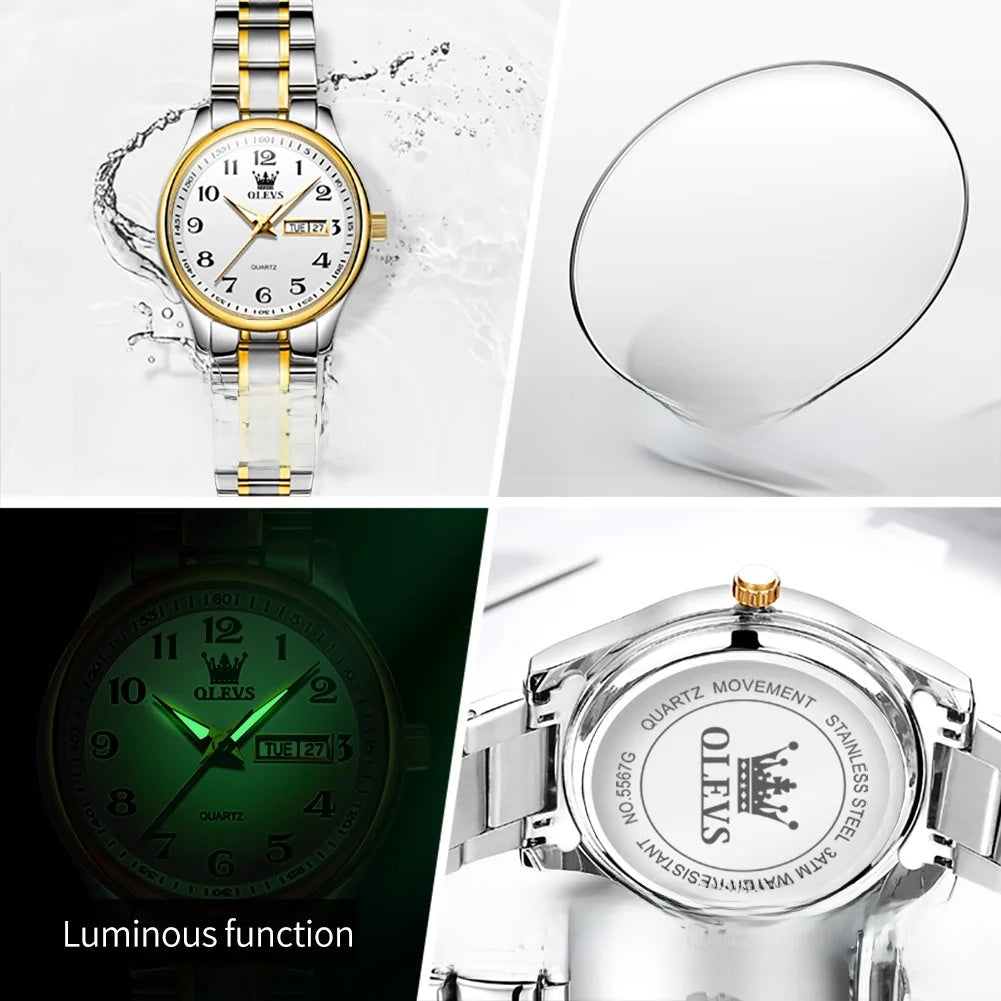 Women's Two Tone Stainless Steel Quartz Watch With Date BandsCo Straps