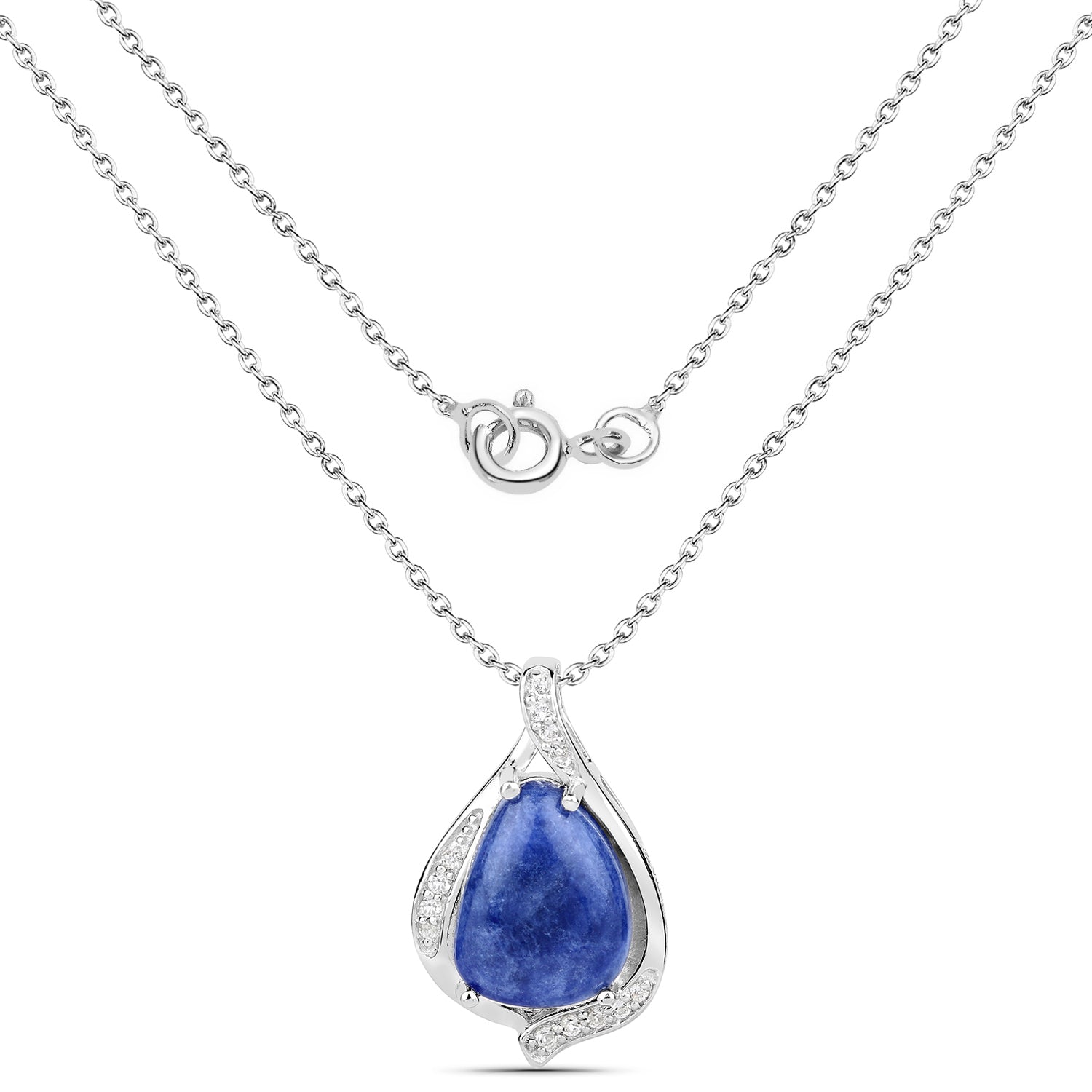 2.39 Carat Genuine Blue Aventurine and White Topaz .925 Sterling Silver Pendant Bids.com