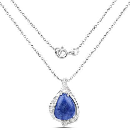 2.39 Carat Genuine Blue Aventurine and White Topaz .925 Sterling Silver Pendant Bids.com