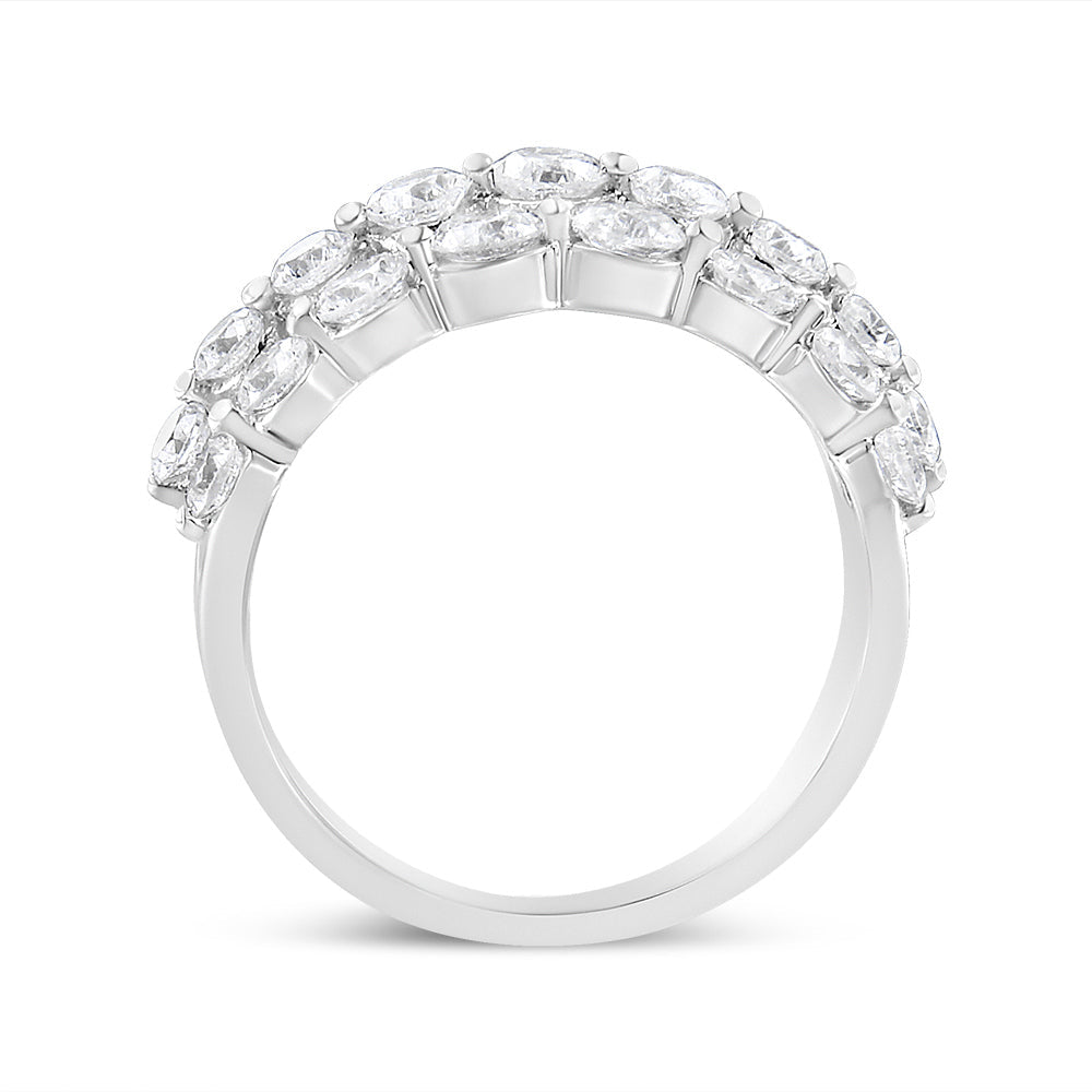 10K White Gold 2 1/2 Cttw Round Natural Diamond 3 Row Band Ring (I-J Color, I1-I2 Clarity) - Ring Size 7 Bids.com