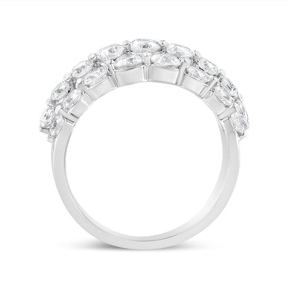 10K White Gold 2 1/2 Cttw Round Natural Diamond 3 Row Band Ring (I-J Color, I1-I2 Clarity) - Ring Size 7 Bids.com