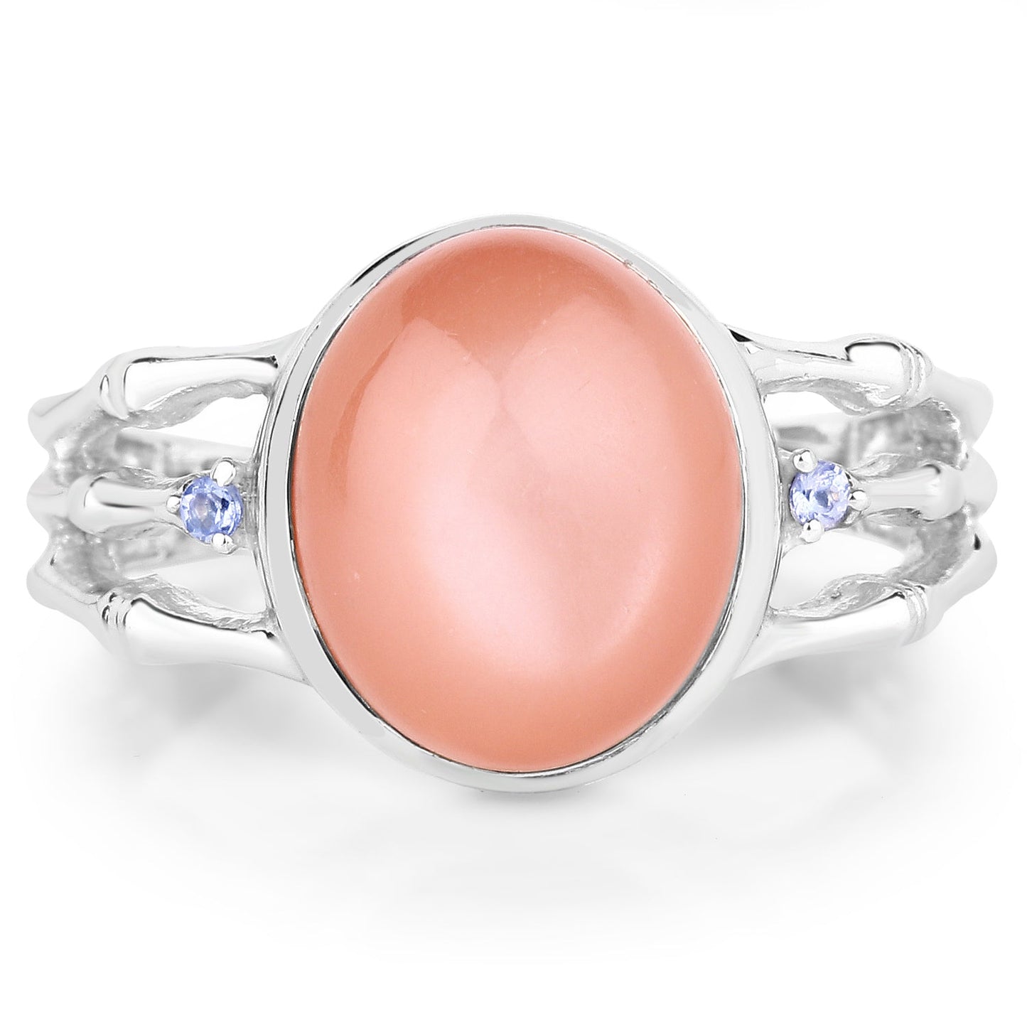 6.54 Carat Genuine Peach Moonstone and Tanzanite .925 Sterling Silver Ring Bids.com