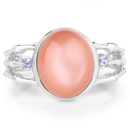 6.54 Carat Genuine Peach Moonstone and Tanzanite .925 Sterling Silver Ring Bids.com