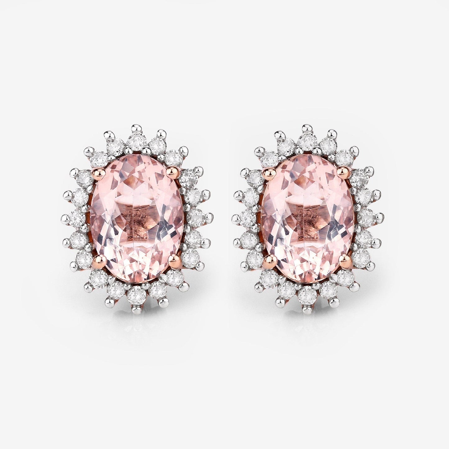 1.61 Carat Genuine Morganite and White Diamond 14K Rose Gold Earrings Bids.com
