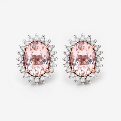 1.61 Carat Genuine Morganite and White Diamond 14K Rose Gold Earrings Bids.com