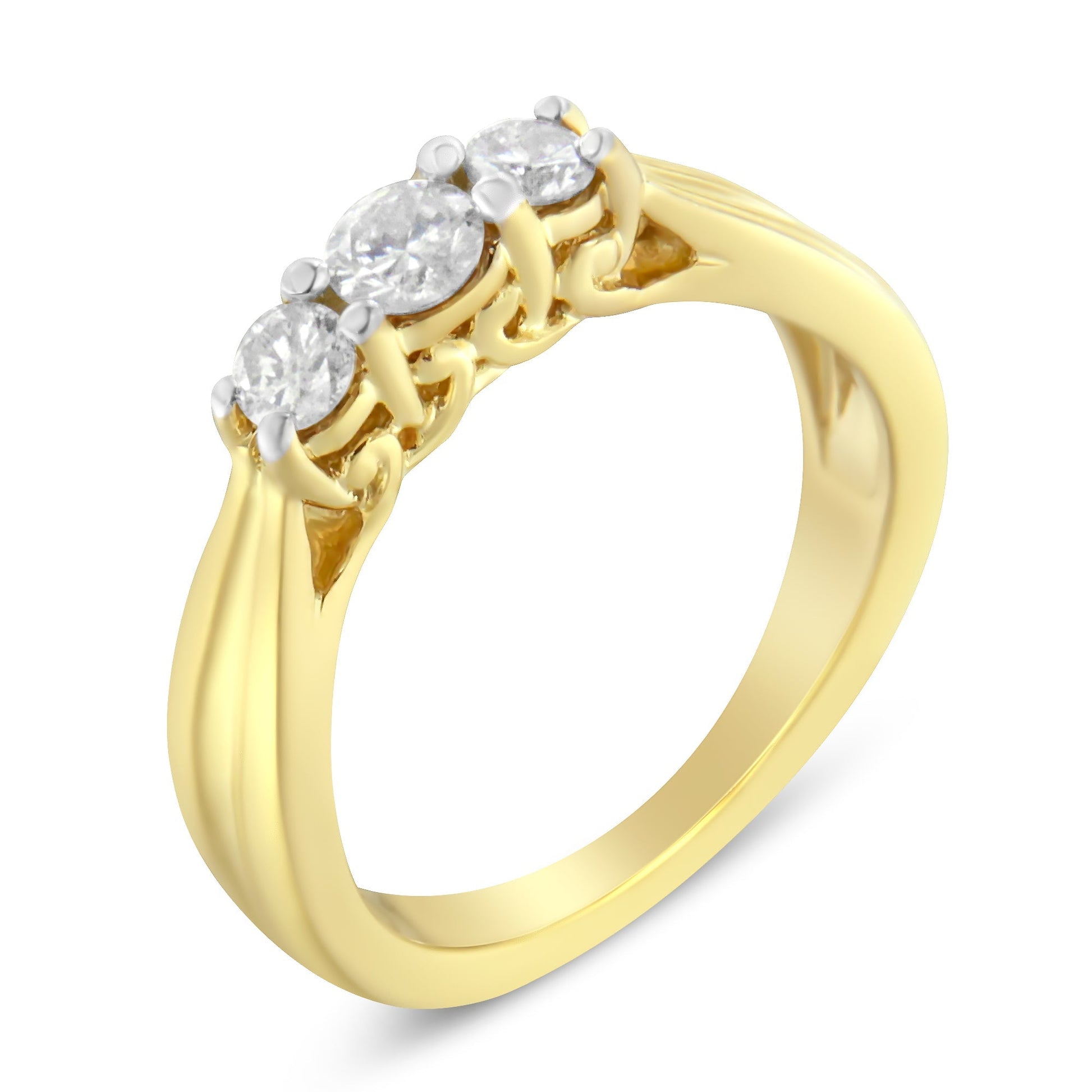 10K Yellow Gold Three-stone Diamond Ring (0.50 cttw, J-K Color, I2-I3 Clarity) Bids.com