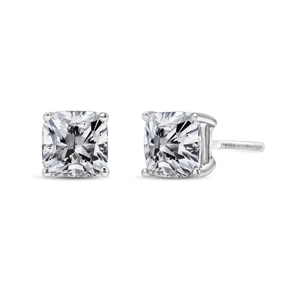 14K White Gold 1 1/2 Cttw Clarity Enhanced Princess Cut Diamond Solitaire Stud Earrings (I-J Color, I1-I2 Clarity) Bids.com