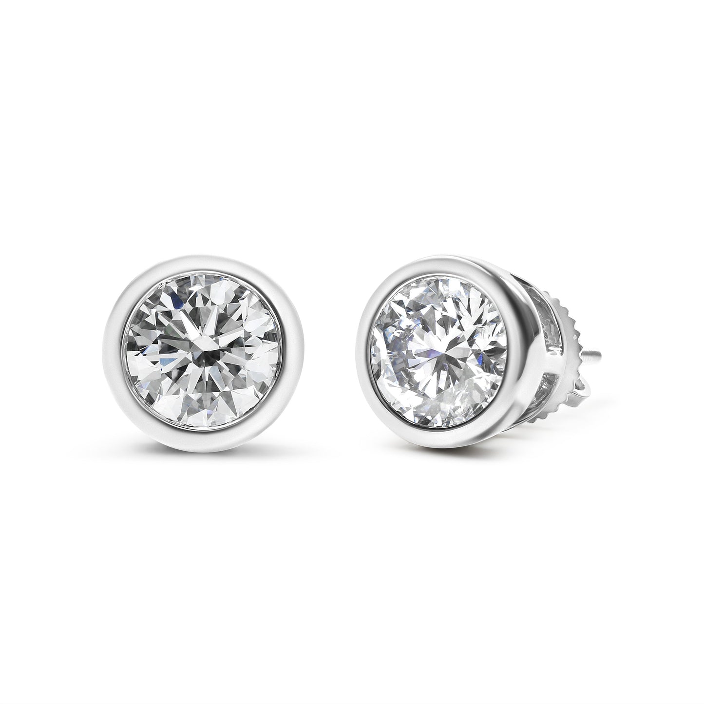 14K White Gold 1.0 Cttw Lab Grown Diamond Screw-Back Classic Bezel Solitaire Stud Earrings (G-H Color, VS2-SI1 Clarity) Bids.com