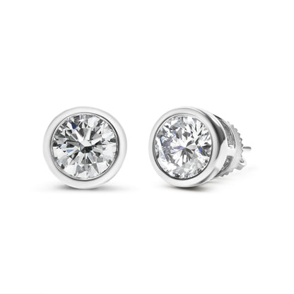 14K White Gold 1.0 Cttw Lab Grown Diamond Screw-Back Classic Bezel Solitaire Stud Earrings (G-H Color, VS2-SI1 Clarity) Bids.com