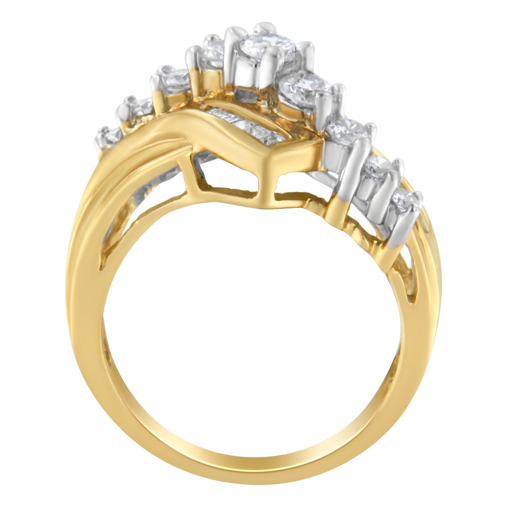 10K Two-Toned Diamond Bypass Ring (1 Cttw, H-I Color, SI2-I1 Clarity) - Size 6-1/2 Bids.com