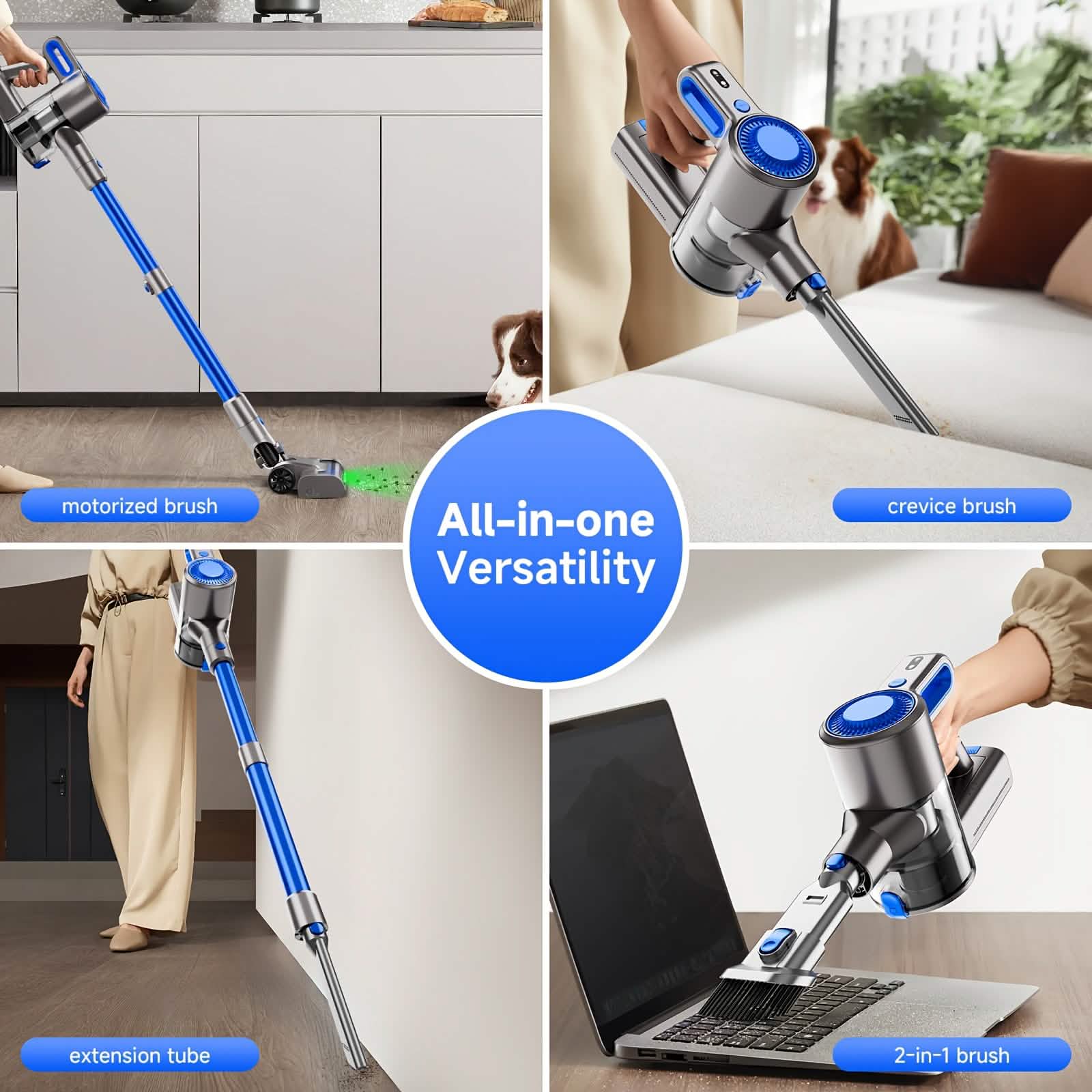Cordless Vacuum Cleaner with LED Light & Removable Battery – Blue DailySale