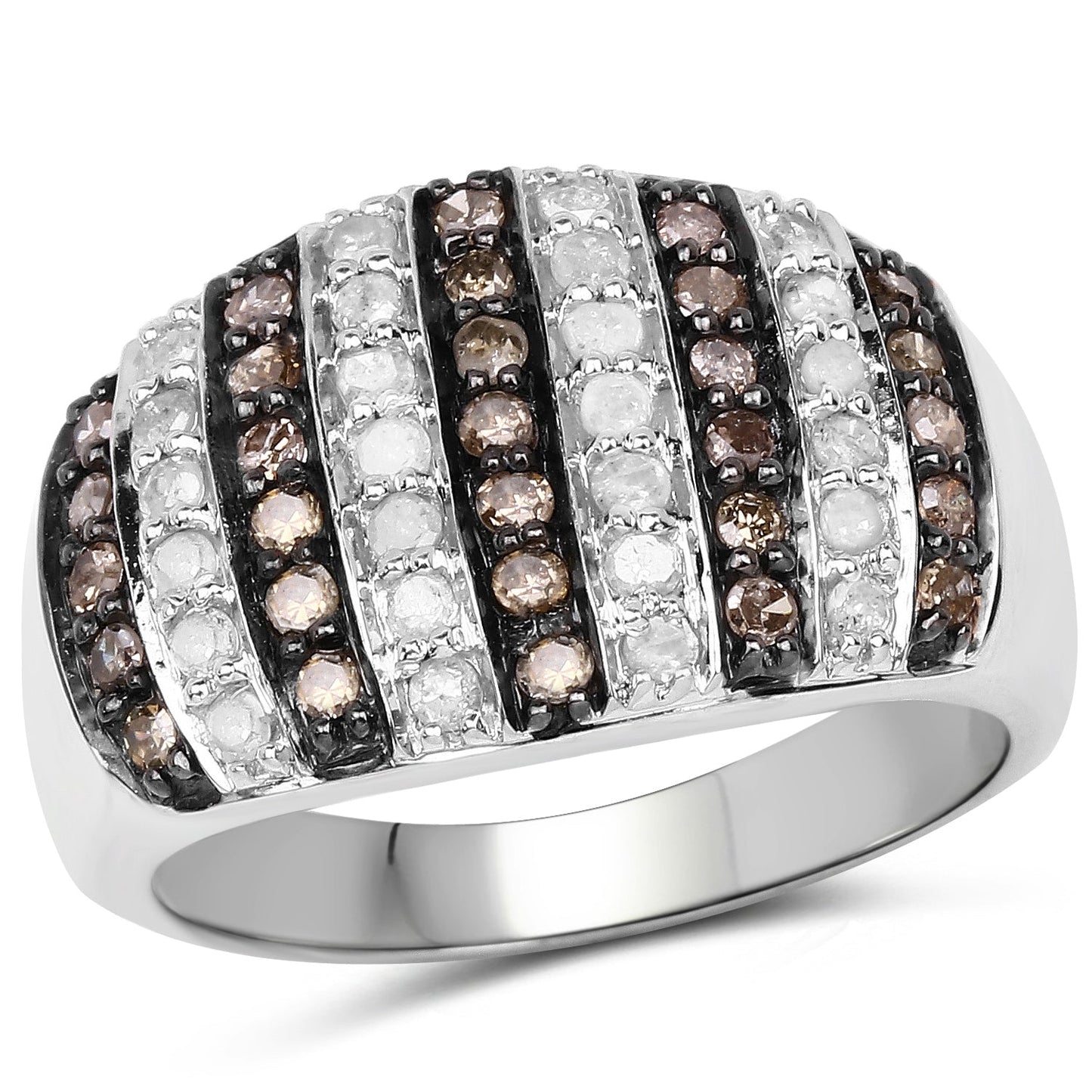 0.83 Carat Genuine Champagne Diamond and White Diamond .925 Sterling Silver Ring Bids.com