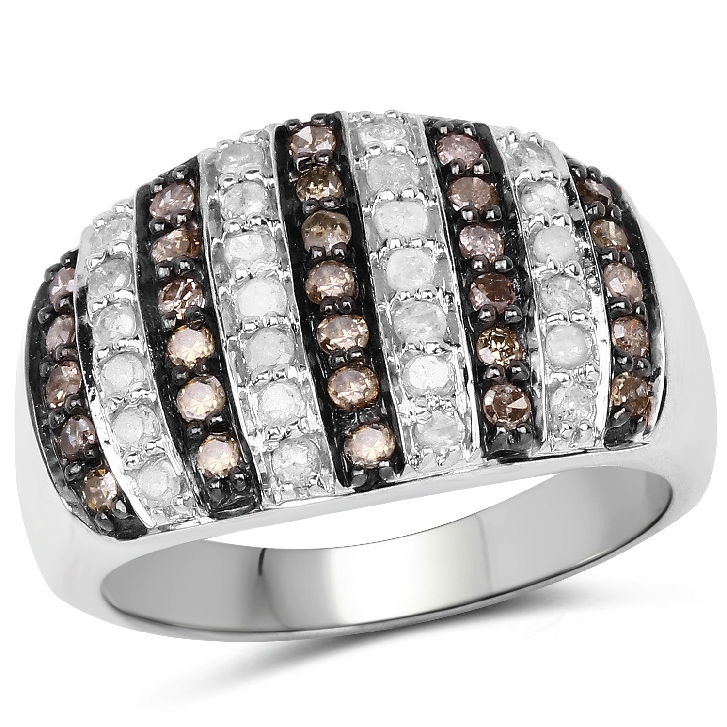 0.83 Carat Genuine Champagne Diamond and White Diamond .925 Sterling Silver Ring Bids.com