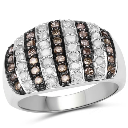 0.83 Carat Genuine Champagne Diamond and White Diamond .925 Sterling Silver Ring Bids.com