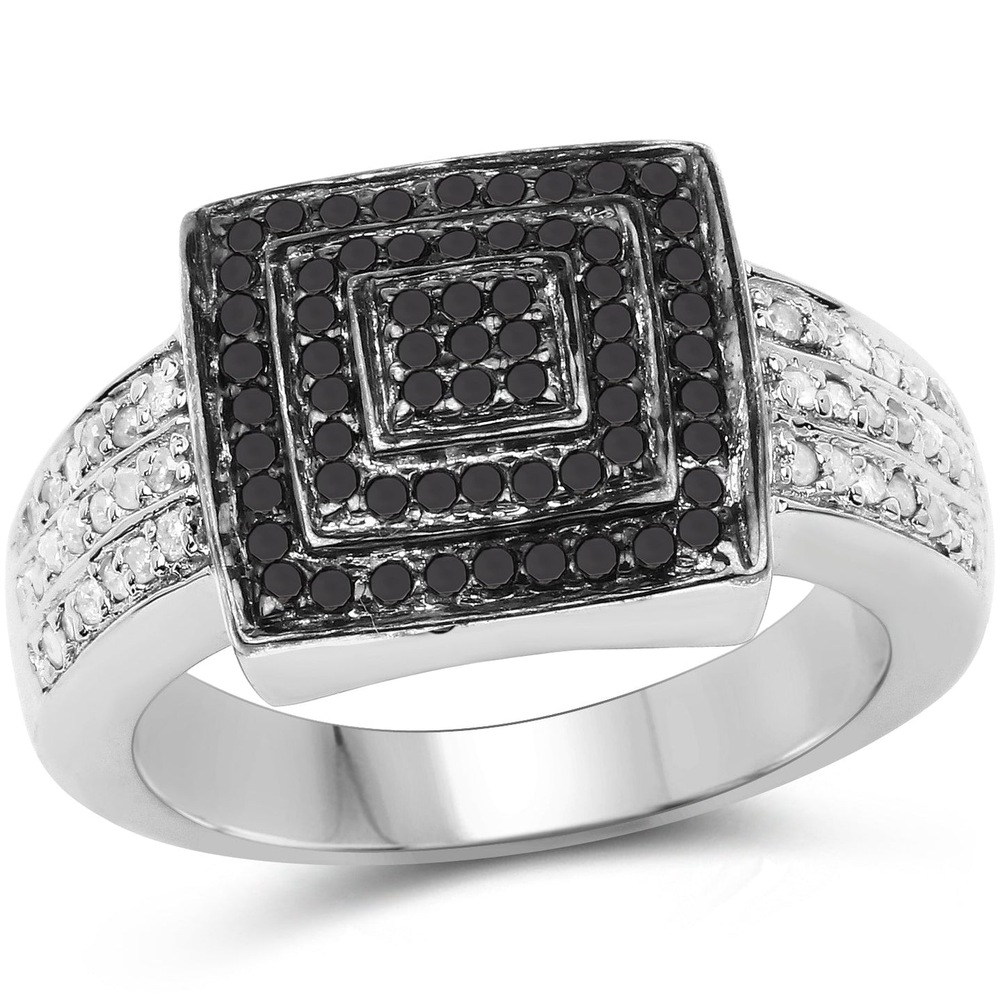 0.55 Carat Genuine Black Diamond and White Diamond .925 Sterling Silver Ring Bids.com