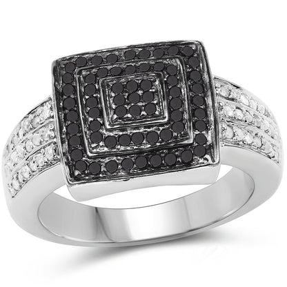 0.55 Carat Genuine Black Diamond and White Diamond .925 Sterling Silver Ring Bids.com