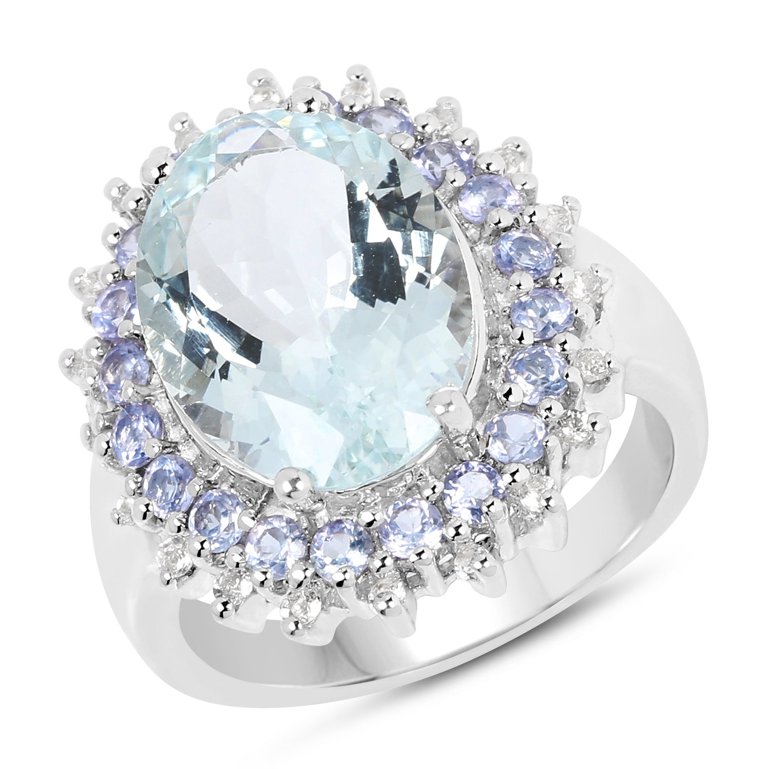 5.30 Carat Genuine Aquamarine, Tanzanite & White Topaz .925 Sterling Silver Ring Bids.com